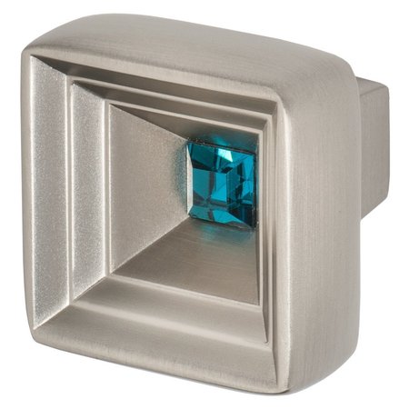 WISDOM STONE Hidden Treasure Cabinet Knob, 1-1/16in x 1-1/16in, Satin Nickel with Ocean Blue Crystal 4221SN-OB